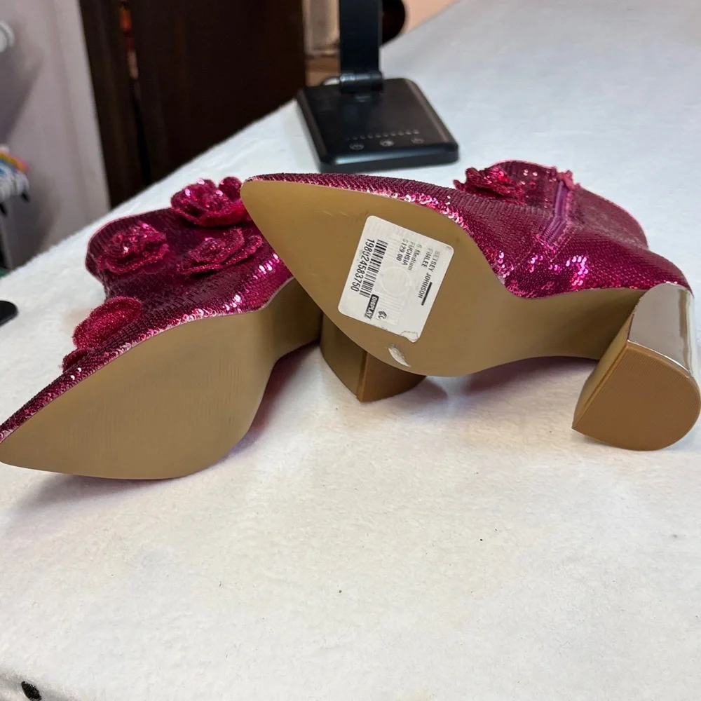 Betsey Johnson Fuchsia Sequin Ankle Boots - Picture 10 of 15